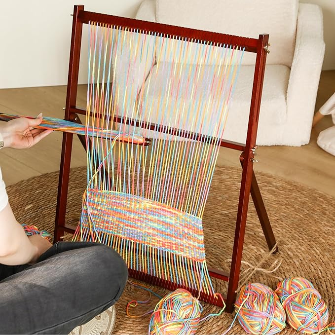 Baraboo Hardwood Weaving Loom Kit for Adults – Adjustable 25.2 x 19.3 Inch Wooden Frame Weaving Kit with Shuttle, Comb & Heddle Bar – 15 Piece Loom Set for Beginners & Professionals