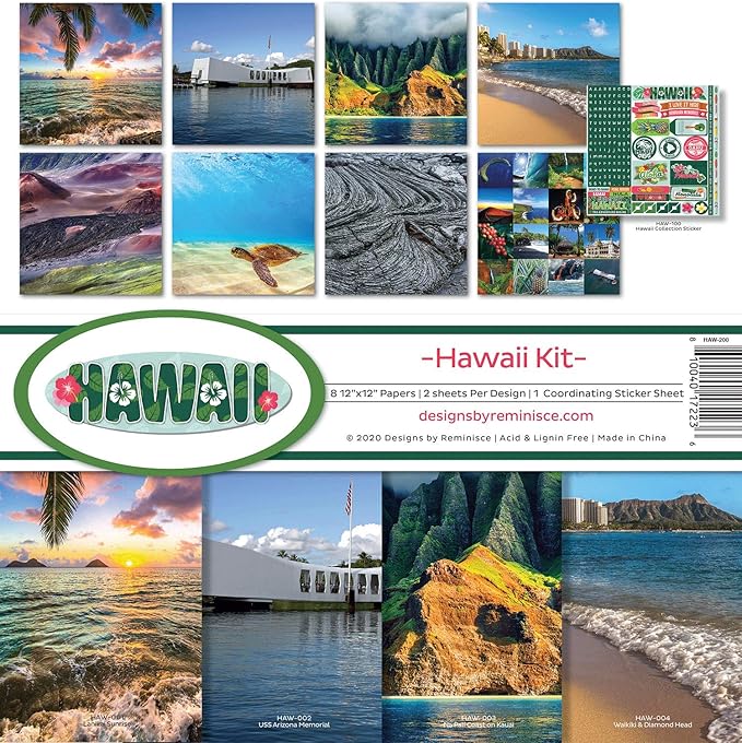 Reminisce Hawaii Scrapbook Collection Kit Paper Crafts, Multi Color Palette, 12x12 inches