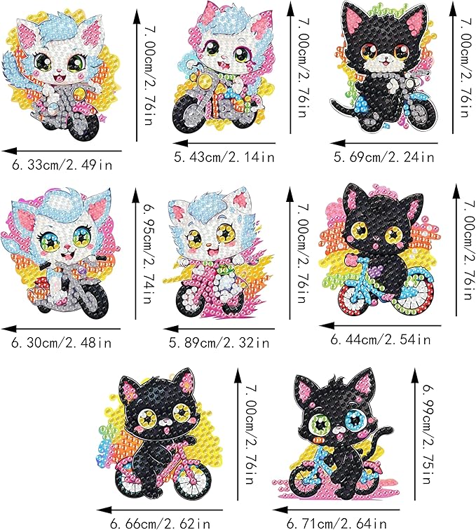 Masendp 8 Pieces Diamond Painting Keychain Animal Cat Style Diamond Art Jewelry Double-Sided 5D Diamond Painting Kit for Beginners Adult DIY Art Craft Gifts Home Decor for cat Lovers Best Gifts