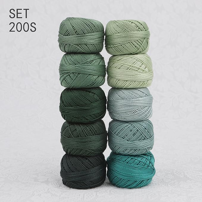 Size 8 Double Mercerized Egyptian Long Staple Cotton Pearl Thread Ball 5 Grams Rainbow Color Embroidery Thread 10 Colors per Box for Crochet Hardanger Cross Stitch Hand Embroidery (Set S)