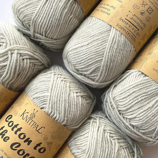 Cotton to The Core Cotton Yarn for Crocheting, 6-Pack (852 Yds / 300G), Free Patterns, Beginners Friendly - Soft Baby Yarn for Knitting - 3 DK Light Worsted Weight - Tin Grey