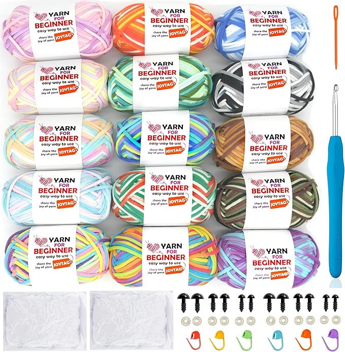 15 Pack Beginners Crochet Yarn Rainbow Crochet Yarn for Crocheting Knitting with Easy-to-See Stitches Neutral Crochet Yarn for Beginners Crochet Kit(15x50g)-Variegated Mix