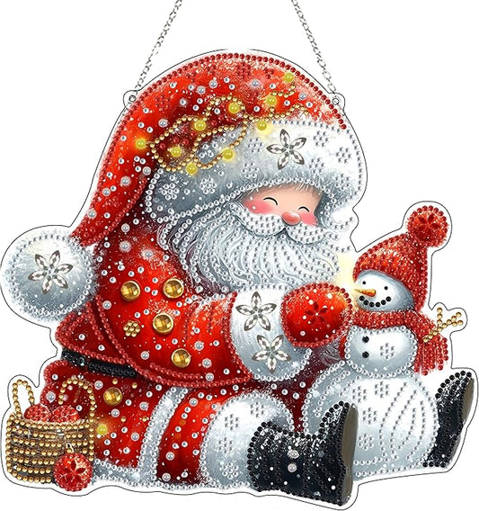 JJFox Diamond Art Hanging Kit for Adult,Special Shaped Rhinestone,DIY Acrylic 5D Diamond Art Painting Window Pendants Home Garden Wall Hanging Kits Hanging Ornament,Double Sided. (Father Christmas)
