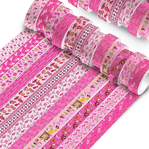 Cowgirl Western Washi Tape Set, 12 Rolls, Wild West Theme Decorative Masking Tape for Scrapbook, Party Supplies