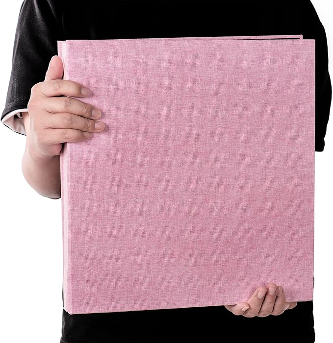 Large Photo Album Self Adhesive 4x6 5x7 3x5 8.5x11 Scrapbook Magnetic Album DIY Scrap Book Length 13 x Width 12.8 (Inches) 120 Sticky Pages Linen Cover DIY Photo Album (Pink)