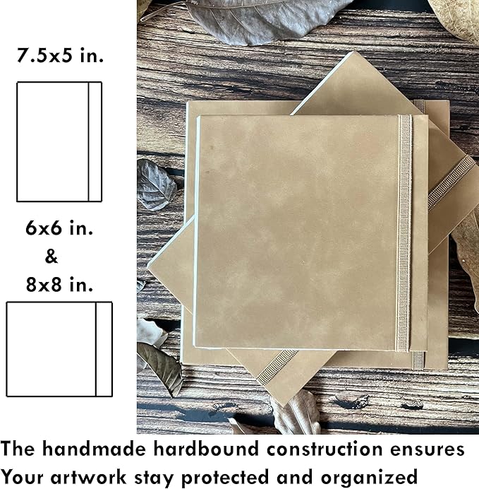 tumuarta deckle edge paper sketchbook, 92 lb, 150 gsm, 80 sheets mixed media paper, acid free, handmade journal hardbound sketch book for pencil, ink, markers, acrylic and more (6" x 6")