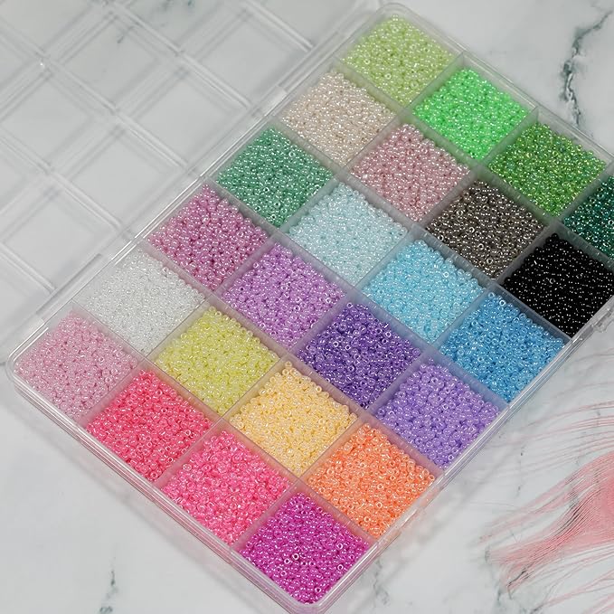 Size 2mm Glass Seed Beads 24 Ceylon Colors Total About 16800pcs,12/0 Small Seed Beads for Jewelry Making