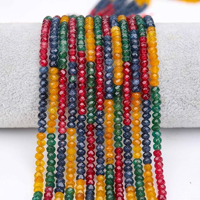 2 Strands Colored Mix Tourmaline Jade Beads for Jewerly Making, 3 * 4mm Faceted Rondelle Gemstone Crystal Beads for DIY Bracelet Necklace Crafts