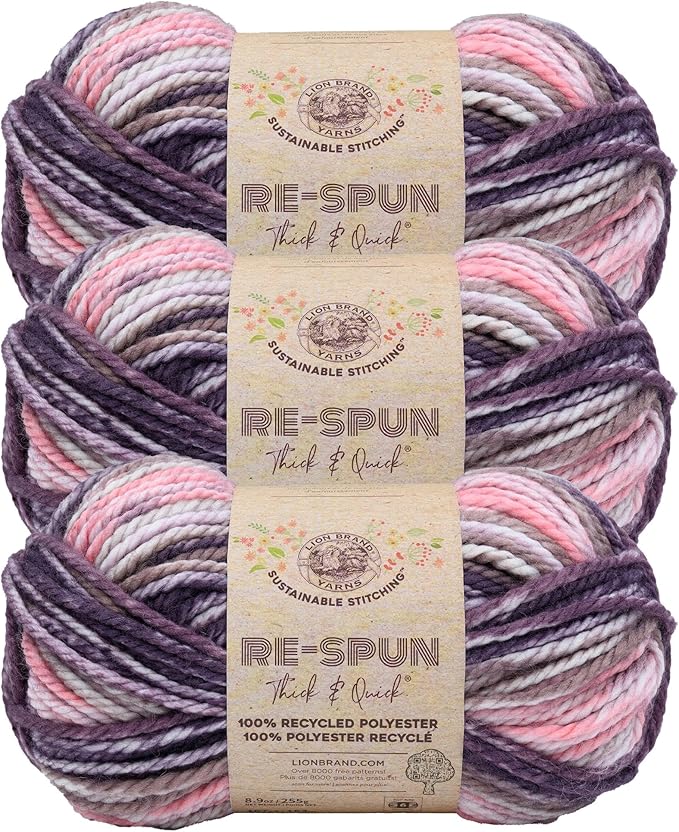 Lion Brand Yarn, Re-Spun Thick & Quick Super Bulky Yarn for Knitting, Crochet, and Crafts, Mixed Berries, 3 Pack, Variegated Fiber for Chunky Blankets, Bulky Throws, and Cozy Sweaters