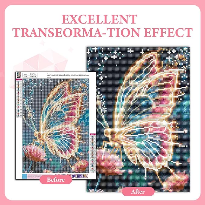 GEEHEIY Butterfly Diamond Art Kits for Adults, 5D Butterfly Diamond Painting Kits for Beginner, DIY Aniamal Gem Art Dots for Adults, Perfect for Home Wall Decor 12x16 Inch