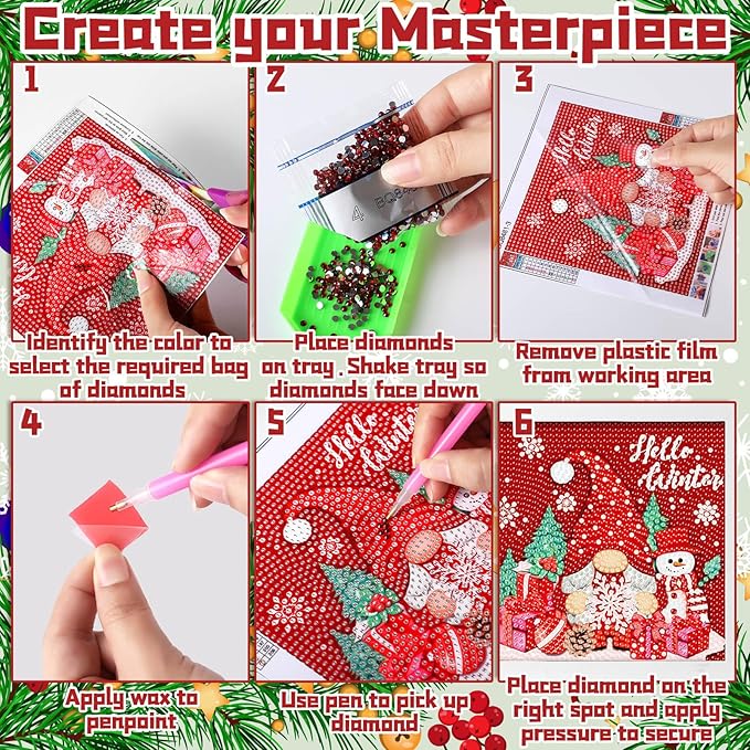 Geyoga 4 Pcs Christmas Diamond Painting Kits with Frame Christmas Snowman Gnome Diamond Art Kits for Adults Beginner Kids DIY Arts and Crafts Rhinestone Gem Art Home Wall Table Decor Gift 7 x 7 Inch