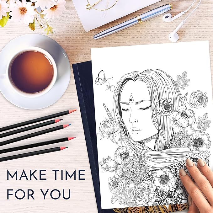 Adult Coloring Book for Women – Relaxation Coloring Book with Self Care Prompts – Coloring Books for Adults Relaxation, Stress Relief Gifts for Women, Anxiety Relief, 8.5x11, Perforated, 29 Designs