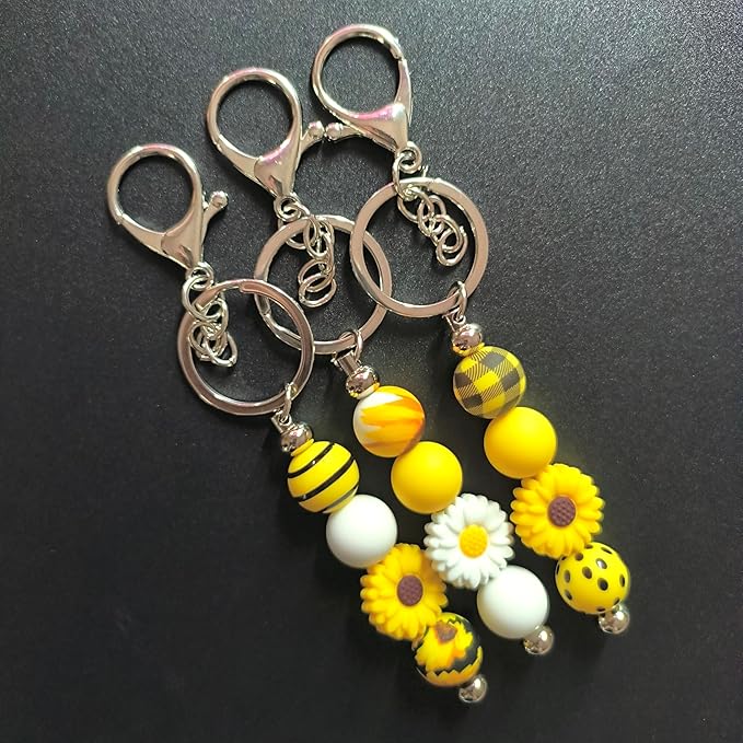 84Pcs Sunflower Silicone Beads Set 15mm Round Silicone Beads Bulk Yellow Black White Silicone Focal Beads Daisy Flower DIY Crafts Loose Spacer Beads for Pens Keychain Bracelet Necklace Lanyard Making