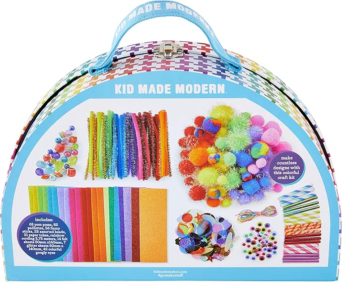 kid made modern rainbow craft kit - bulk arts & crafts supplies and materials for kids - 300+ pieces diy art box case for creative projects (ages 6+)