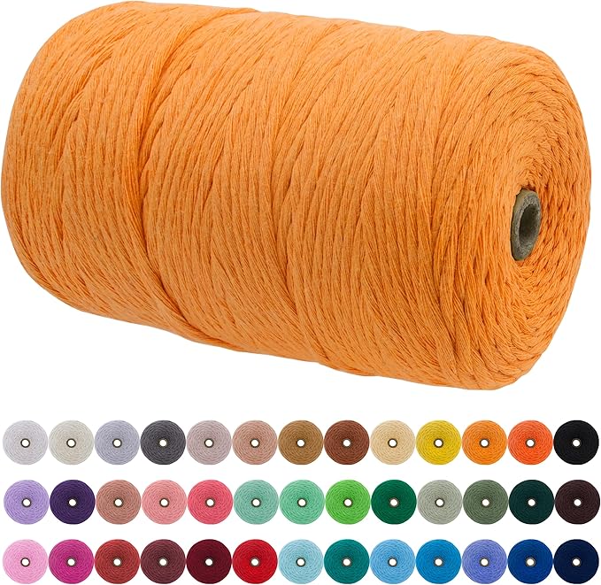 JeogYong Single Strand Macrame Cord 3mm x 218 Yards (656 Feet) Soft Cotton Rope Macrame Yarn 3 mm Macrame Cord, Macrame Supplies for Crafts Wall Hangings Plant Hangers Decorations (Golden)