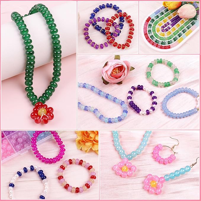 1250pcs Abacus Glass Beads for Jewelry Making, 5x8mm Crystal Rondelle Beads for Bracelets, 24 Colors Bracelet Making Kit with Gemstone Rondelle Spacer Beads for DIY Jewelry Crafts Gifts (2 Box)