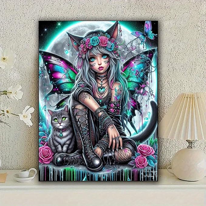 KUFWKEY Gothic Butterfly Fairy Diamond Art Kits for Adults,Skull Art and Crafts,5D DIY Handicrafts,Diamond Painting kit, Halloween Diamond Mosaic Kits,Diamond Dots for Beginner,12X16 inch