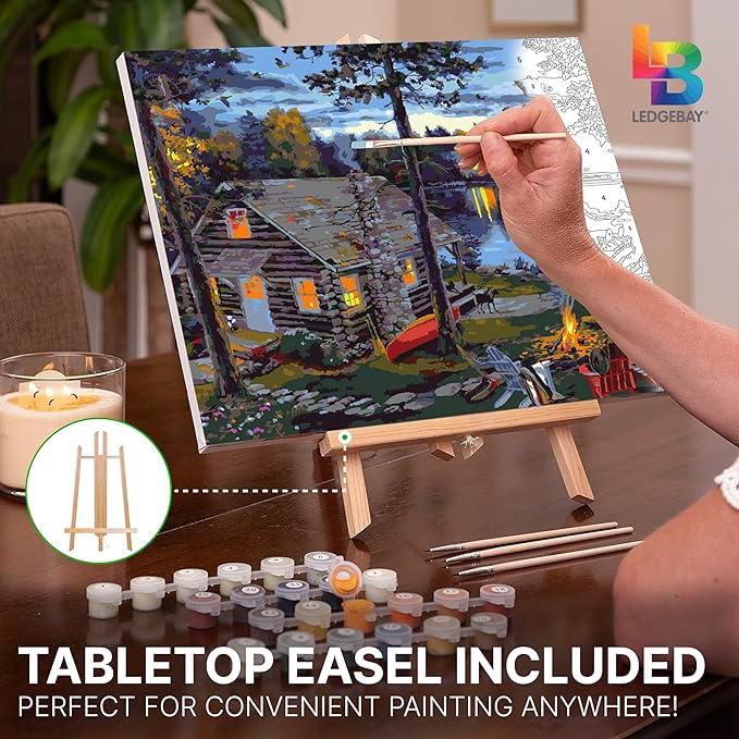 Ledgebay DIY Paint by Numbers Kit for Adults Framed Canvas Beginner to Advanced Paint by Numbers Kit Kits Include Acrylic Paint Set Brushes Tabletop Easel (Life's Reward 16"x20" Framed)