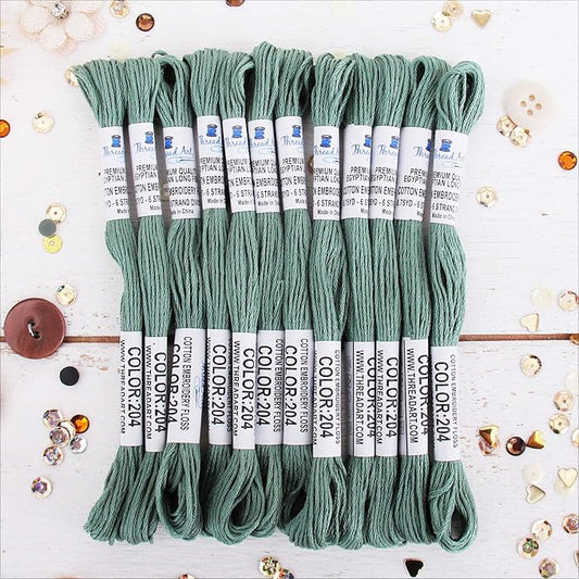12 Skeins ThreadArt Premium Egyptian Long Fiber Cotton Embroidery Floss | Sea Green | 6 Strand Divisible Thread 8.75yds Each for Hand Embroidery, Friendship Bracelets, Cross Stitch and Crafts