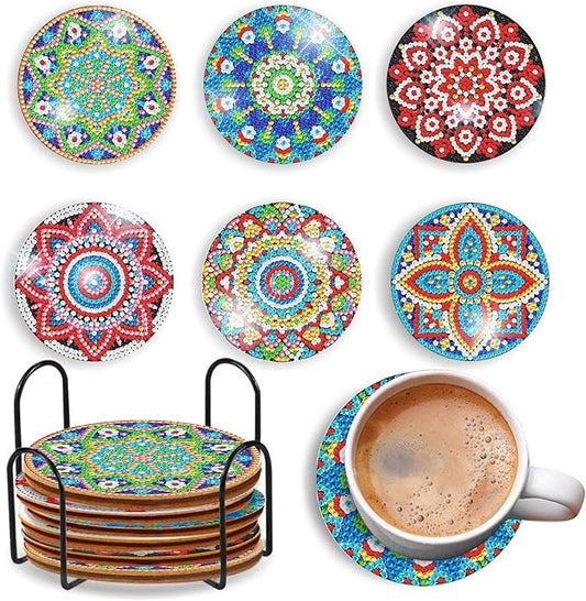 6 pcs Diamond Painting Coasters | Diamond Art Coasters | Mandala Diamond Art Painting | Perfect Art Craft Gift for Mandala Lover, Dad, Mom, Grandparents, Brother, Sister.