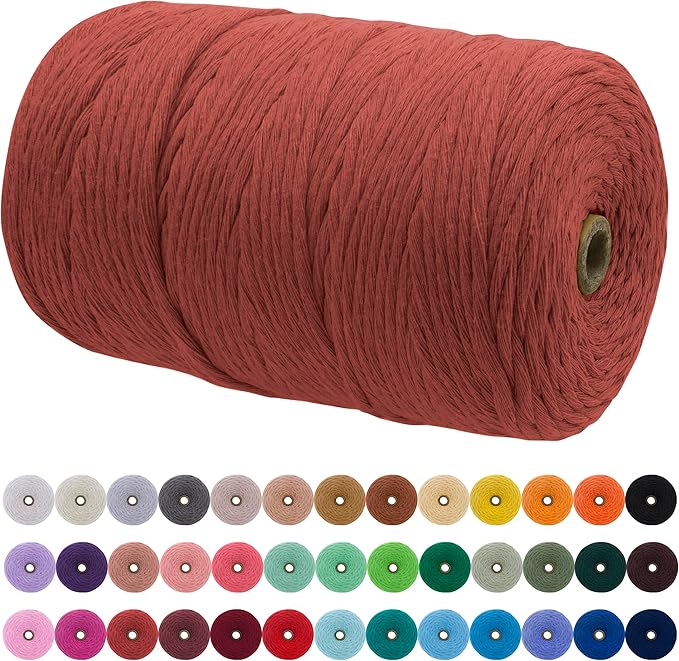 JeogYong Single Strand Macrame Cord 3mm x 218 Yards (656 Feet) Soft Cotton Rope Macrame Yarn 3 mm Macrame Cord, Macrame Supplies for Crafts Wall Hangings Plant Hangers Decorations (Coral Red)