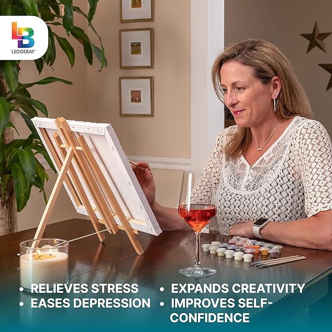 Ledgebay DIY Paint by Numbers Kit for Adults Framed Canvas: Beginner to Advanced Paint by Numbers Kit, Kits Include Acrylic Paint Set Brushes Tabletop Easel (Moonlight Bay 16" x 20" Framed)