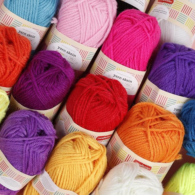 Incraftables 24 Color Yarn Set – Acrylic Yarn Set for Crocheting, Knitting, and DIY Crafts – Beginner Friendly Crochet Yarn Kit for Amigurumi & More – with Accessories & Storage Bag