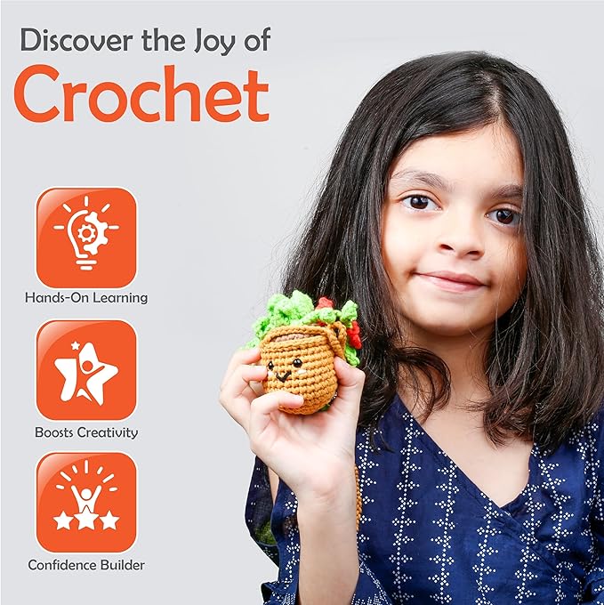 A-URA Learn to Crochet Kit for Beginners Kids and Adults, Premium Pattern Hanging Pot Plant Beginner Crochet Kits with Easy Tube Yarn & Step-by-Step Video Tutorials
