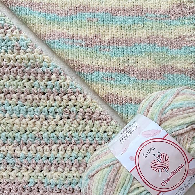 Chenillique Velvet Chenille Yarn for Crocheting, 4-Pack (856Yds / 400G), Free Patterns, Beginners Friendly - Soft Baby Yarn for Knitting Baby Blanket - #4 Medium Worsted Weight - Beach Sand