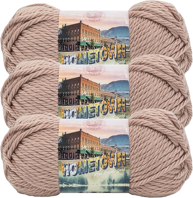 Lion Brand Yarn Hometown Yarn, Super-Bulky Yarn for Knitting, Crocheting, and Crafting, 3 Pack, Highland Park Beige