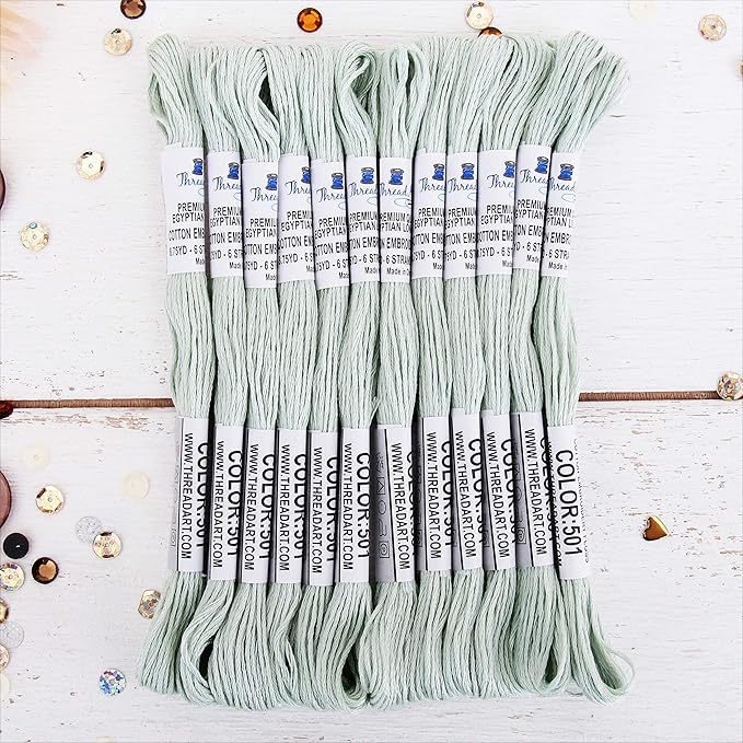 12 Skeins ThreadArt Premium Egyptian Long Fiber Cotton Embroidery Floss | Light Antique Grey | 6 Strand Divisible Thread 8.75yds Each For Hand Embroidery, Friendship Bracelets, Cross stitch and Crafts