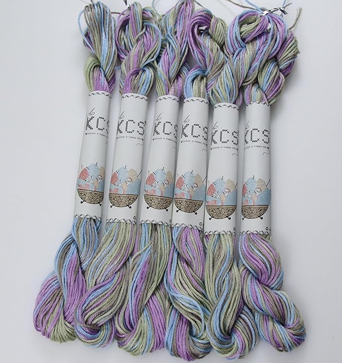 KCS Big skeins of 25 Meters Size 25 Color Variegated Cross Stitch Stranded Threads,6 skeins,4523