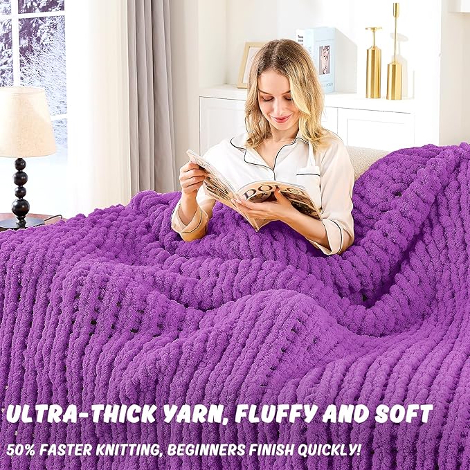 inhand 18 Pack Chunky Chenille Yarn for Crocheting– 30.6 Yards, 7.7oz, Super Bulky, Soft Fluffy Plush Yarn for Hand or Arm Knitting– Ideal for Blankets, Crafts & DIY Projects (Dark Purple)