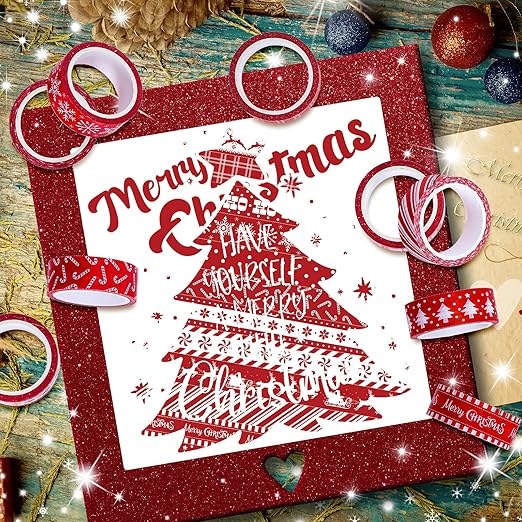 Whaline 12 Rolls Christmas Washi Tapes Red White Decorative Tape Assorted Xmas Patterns Holiday Masking Tapes for Christmas Scrapbook Journal Calendar DIY Craft Gift Wrapping, 16.4ft x 0.6