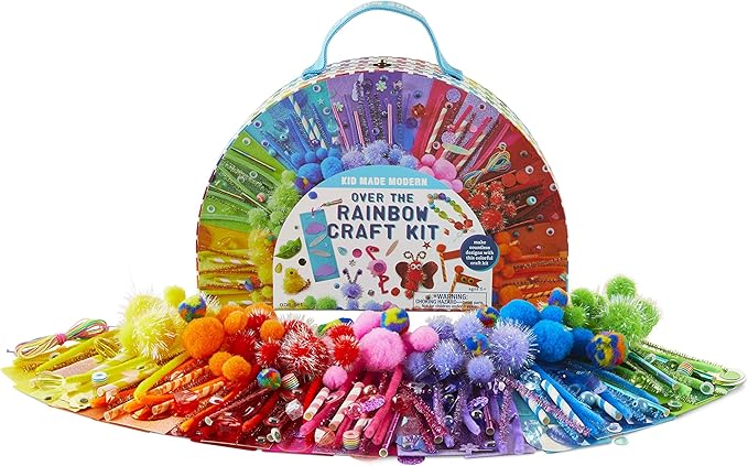 kid made modern rainbow craft kit - bulk arts & crafts supplies and materials for kids - 300+ pieces diy art box case for creative projects (ages 6+)