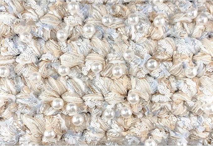 Hand-Blended Multifiber Multicolored Fancy Yarn with Beads for Knitting Crocheting Crafts DIY, Set of 3 Rolls (Beige)