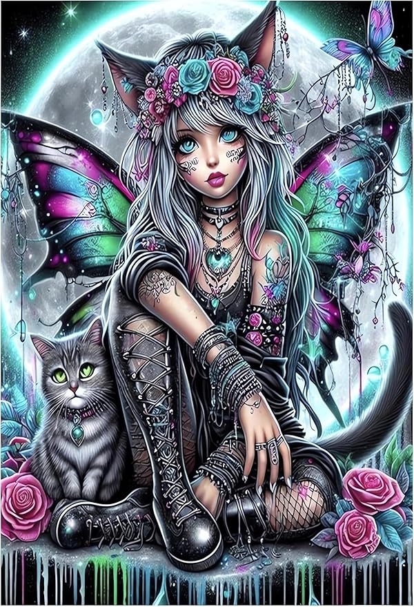 EIBEILI Diamond Art Kits for Adults, Gothic Butterfly Fairy Diamond Painting Kits for Beginner Round 5D Full Drill Diamond Dots Crafts for Home Wall Decor Gifts 12x16 Inch