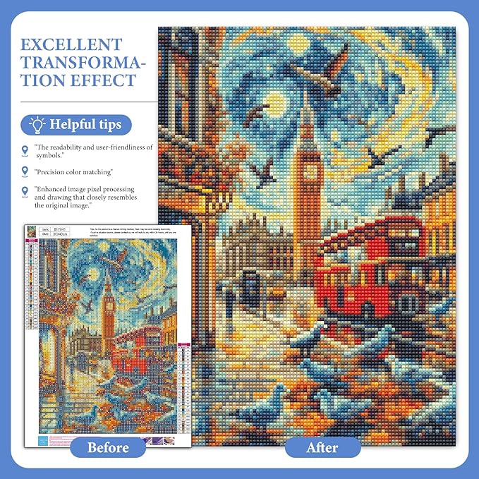 Camocin Diamond Art Kits for Adults London, 5D City Diamond Painting Kits for Adults Beginners, DIY London Landscape Full Round Dots Drill Gem Art Kit for Gift Home Wall Decor 12 x 16 Inch