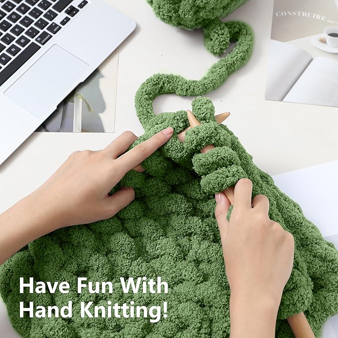 Chunky Yarn for Hand Knitting - #10 Chunky Chenille Yarn, Jumbo Big Thick Chunky Yarns for Crocheting, Super Bulky Chunky Knit Blanket Yarns, 8 Skein (25 yds 8 oz Each Skein), Smoky Green