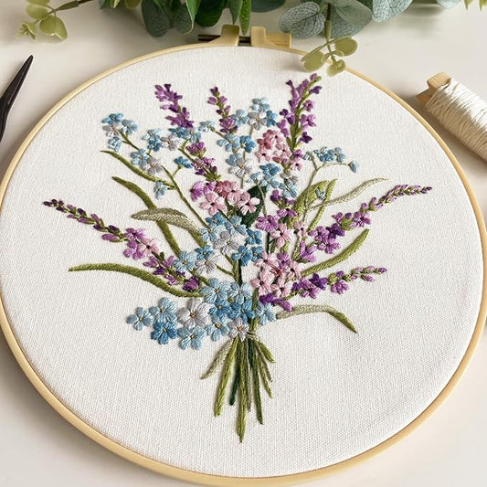 myfelicity embroidery kit, 4 flower pattern embroidery set with 4 patterns and 2 hoops, adult and beginner needlepoint kit with embroidery floss, needles, cotton fabric and instructions…