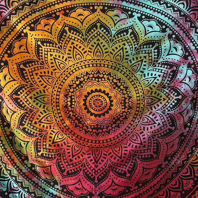 popular handicrafts queen mandala hippie hippy tie dye psychedelic ombre tapestry wall hanging - indian maditation gypsy bohemian dorm room decor multicolor black 81x88 inch