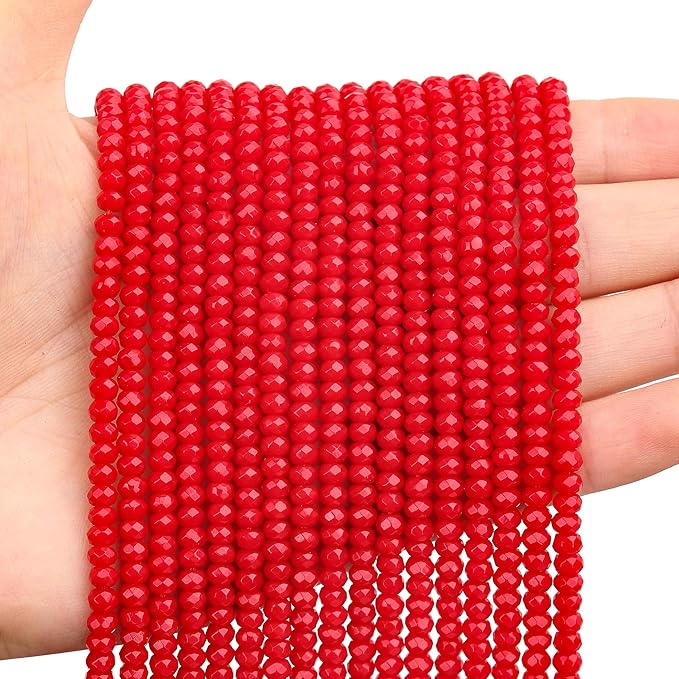 2 Strands Colored Red Jade Beads for Jewerly Making, 3 * 4mm Faceted Rondelle Gemstone Crystal Beads for DIY Bracelet Necklace Crafts