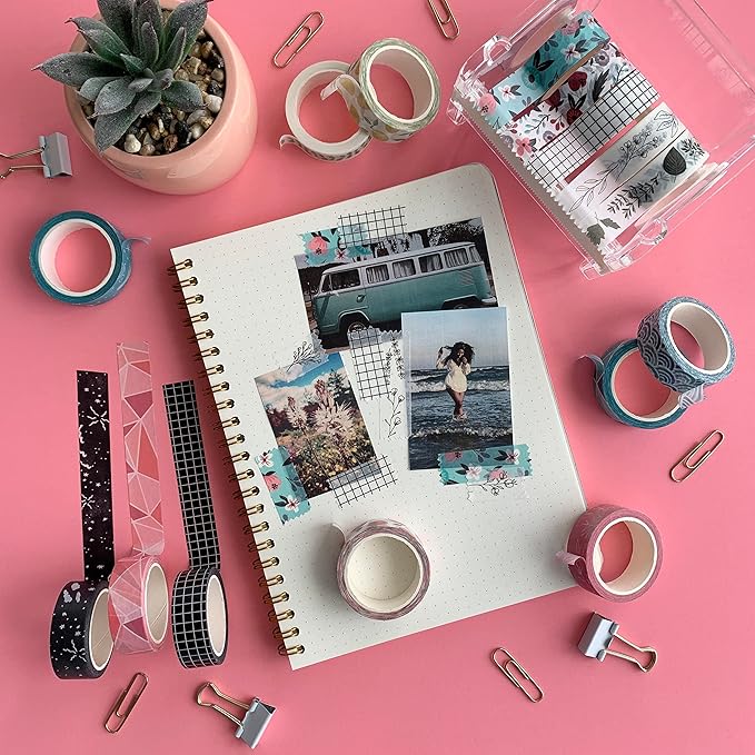 zynshe washi tape set of 16 rolls of 15 mm wide cute decorative washi tape for journaling, scrapbook, washy crafts, bullet journals, planners, diy décor, gift wrapping, craft supplies (serenity)