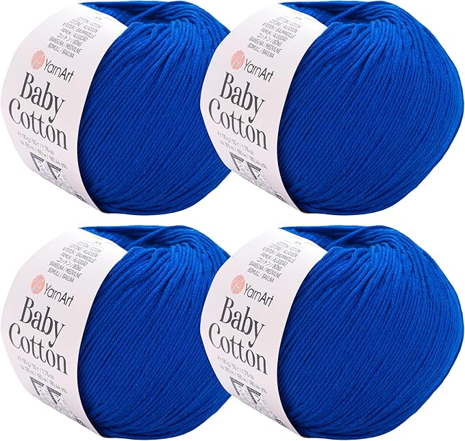 YarnArt Baby Cotton Yarn 4-Pack – Soft Knitting Yarn for Baby & Summer, 50% Cotton 50% Acrylic, 1.76 Oz Each, 180.44 Yds/Skein – Ideal for Amigurumi & Crochet Projects (456)