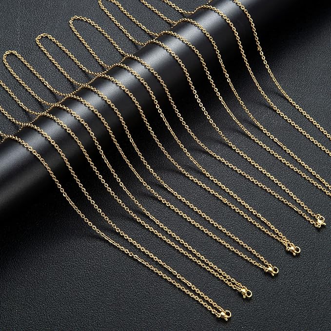 20 Pack Necklace Chains Gold Plated Stainless Steel Cable Chain Necklace Bulk for Jewelry Making, 20 Inches