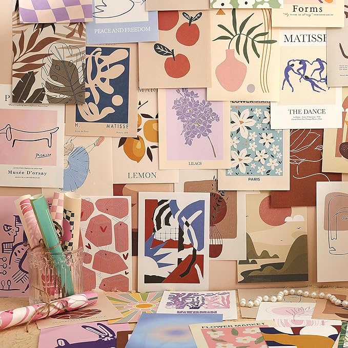 emmoolife 300 Sheets Aesthetic Scrapbook Paper, Retro Boho Pastel Wall Collage Scrapbooking Supplies Craft Decorative Papers Abstract Art Hippie Pattern Room Fashion Decor Paper for Card Making Gift
