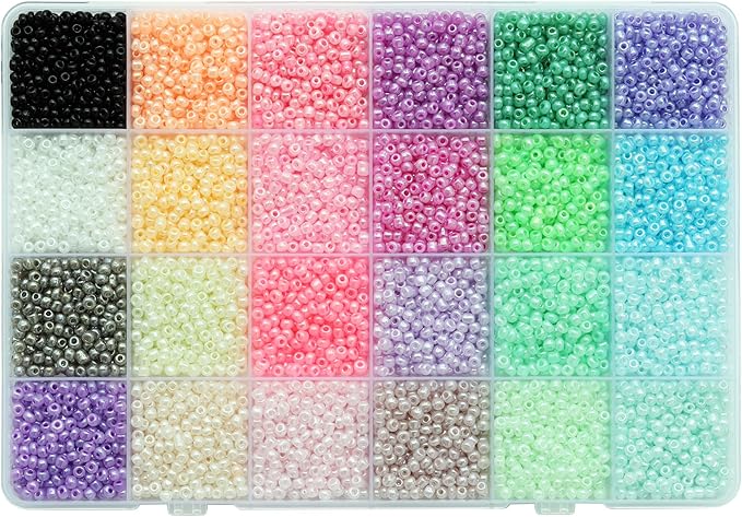 3mm 8/0 Seed Beads Kit - 6720pcs Bulk Glass Beads with Storage Box, 24 Colors (280pcs/Each) for Jewelry Making, DIY Crafts, Clothing Accessories, Handmade Decor