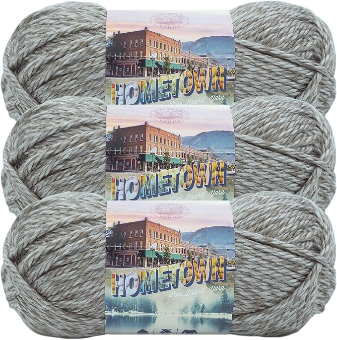 Lion Brand Yarn Hometown Yarn, Super-Bulky Yarn for Knitting, Crocheting, and Crafting, 3 Pack, Bellefontaine Concrete