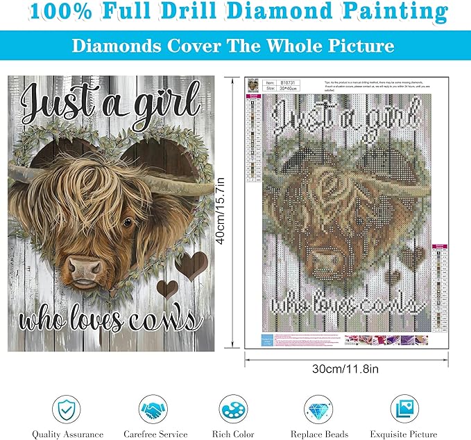 Meothan Diamond Painting Kit for Adults, Highland Cow Diamond Art Kits for Adults Beginners, 5D DIY Full Drill Round Diamond Gem Art for Home Wall Decor (11.8 * 15.8 inch)