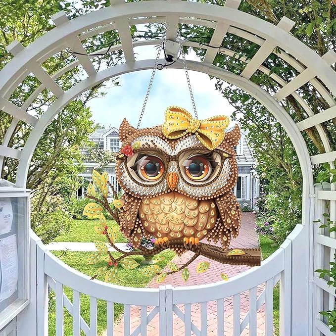 Wergund 5D DIY Owl Diamond Art Hanging Kits, Hanging Diamond Art Birds, Acrylic Special Shaped Rhinestone, Window Hanging Pendants for Home Wall Garden Front Door Outdoor Decor Gift(Owl)